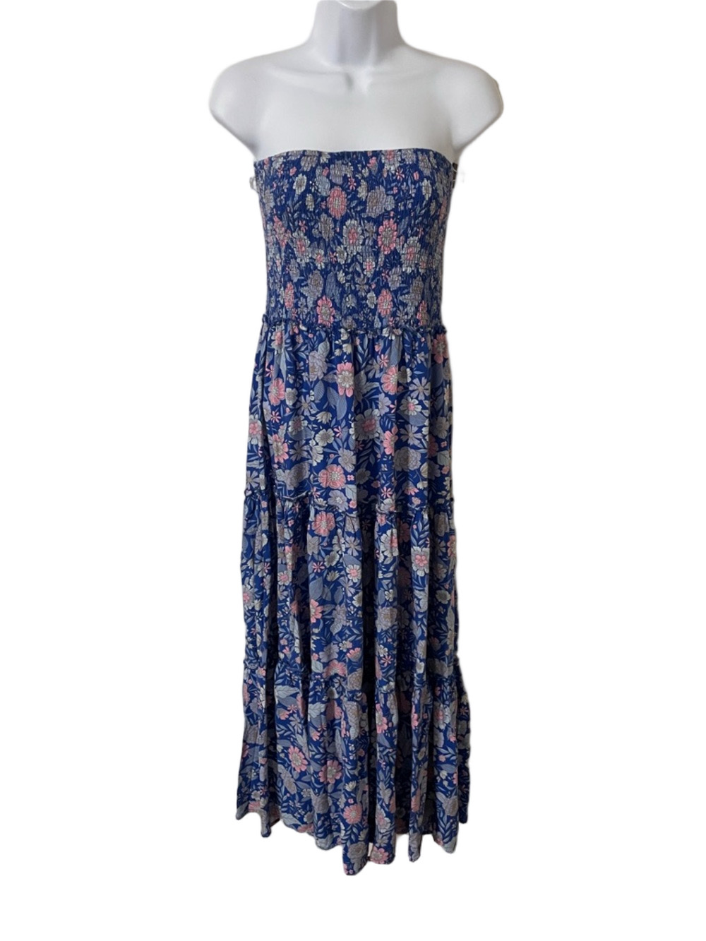Abel the Label Blue Floral Strapless Maxi Dress Size Large